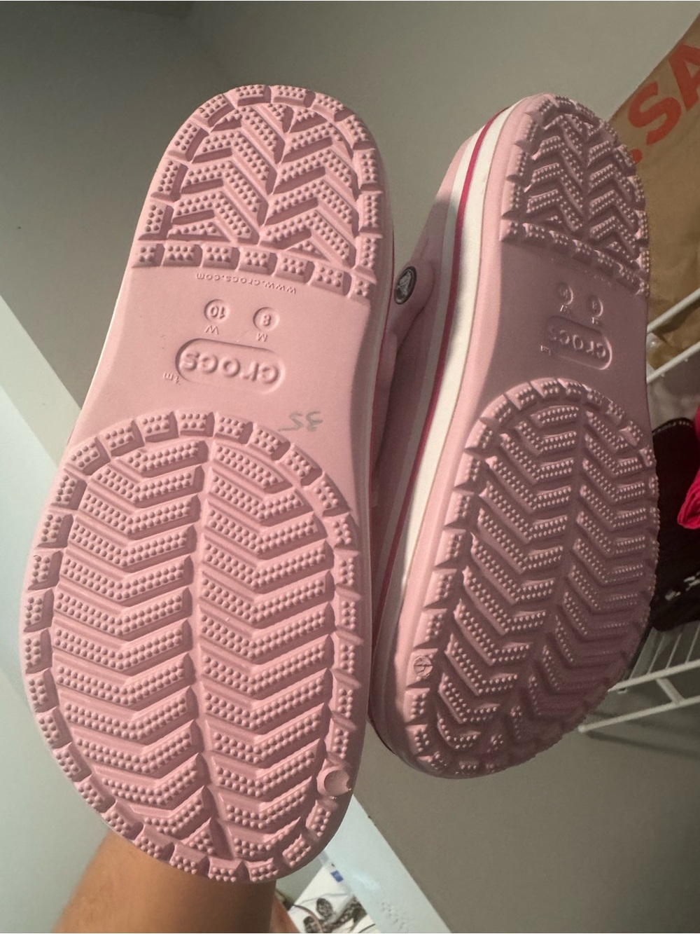 CROCS Kids Pink Slip-On Clogs with White Stripe